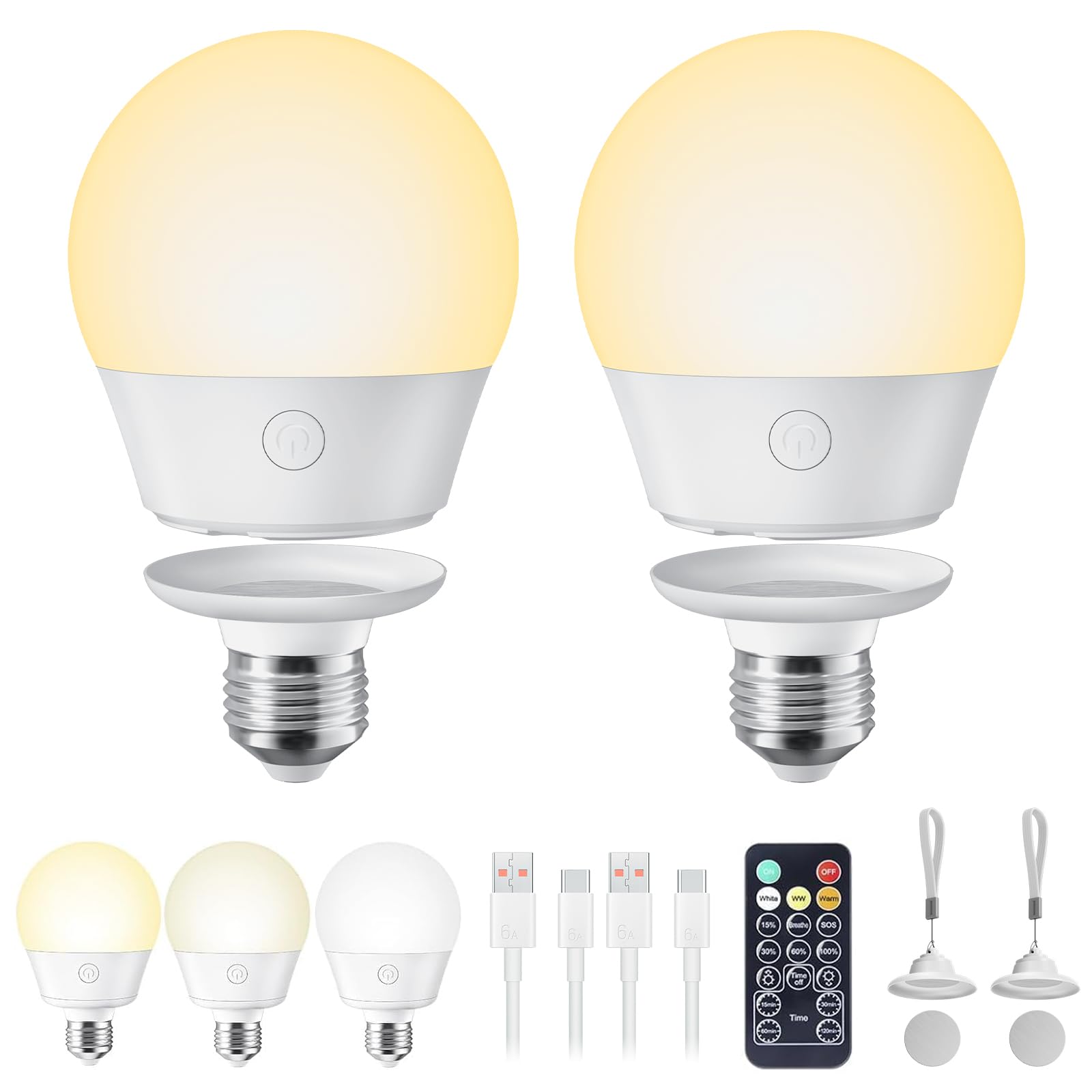 Brightown E26 Rechargeable Light Bulb with Remote Timer and 3 Color ...