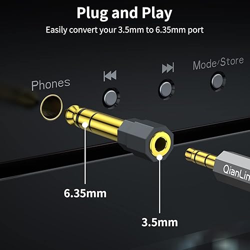 Miniatura 2 de Paquete de 2 adaptadores de auriculares estéreo de 0.250 in 1/4 macho a 0.138 in 1/8 hembra de 1/8 pulgadas, conector de audio chapado en oro para