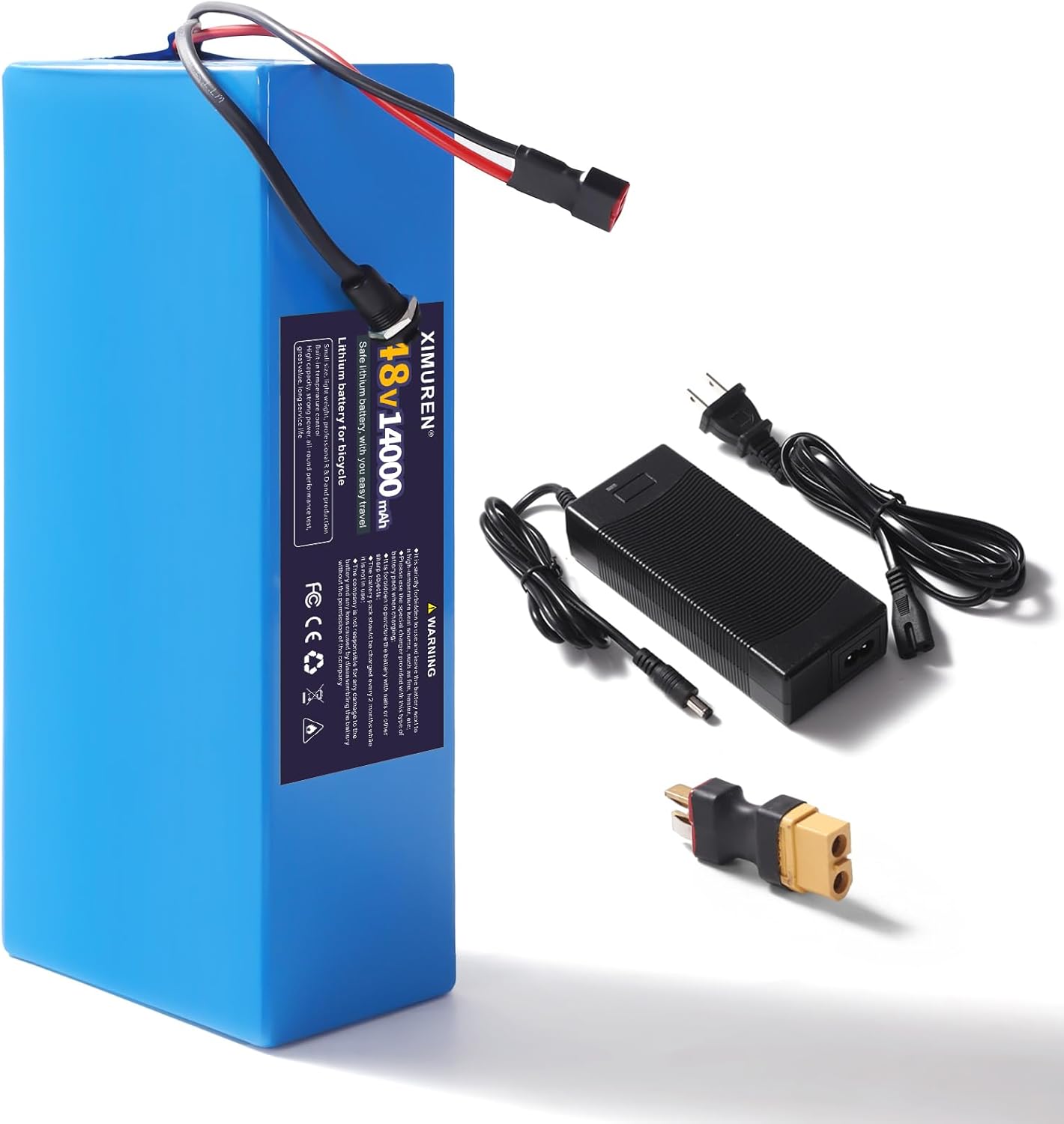 48Volt 14Ah Ebike Battery 48V Lithium Battery 14Ah Electric Bike with 2A Charger, T-Plug to XT60 Connector and 30A BMS for 250-550W Electric Bicycles Motor and Scooter