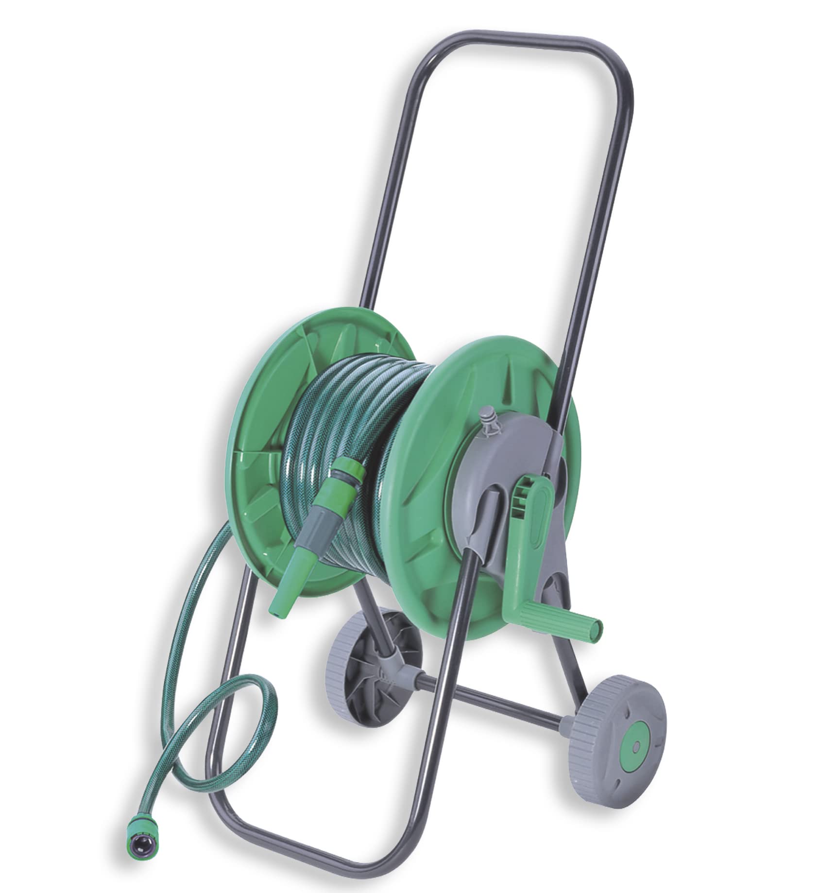 HERSIG - Carro Manguera Jardin con Ruedas - Carrete con Manguera Jardin 15m (43x45x78cm) - Enrollador Portátil para Riego, Terraza, Patio, Balcón, Fácil de Usar y Transportar