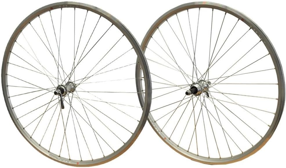 Trinity B2B 700c Hybrid Screw on PAIR Mach 240 Silver Eyeletted Rims on Front & Rear Joytech Hubs with Silver Spokes Bike part