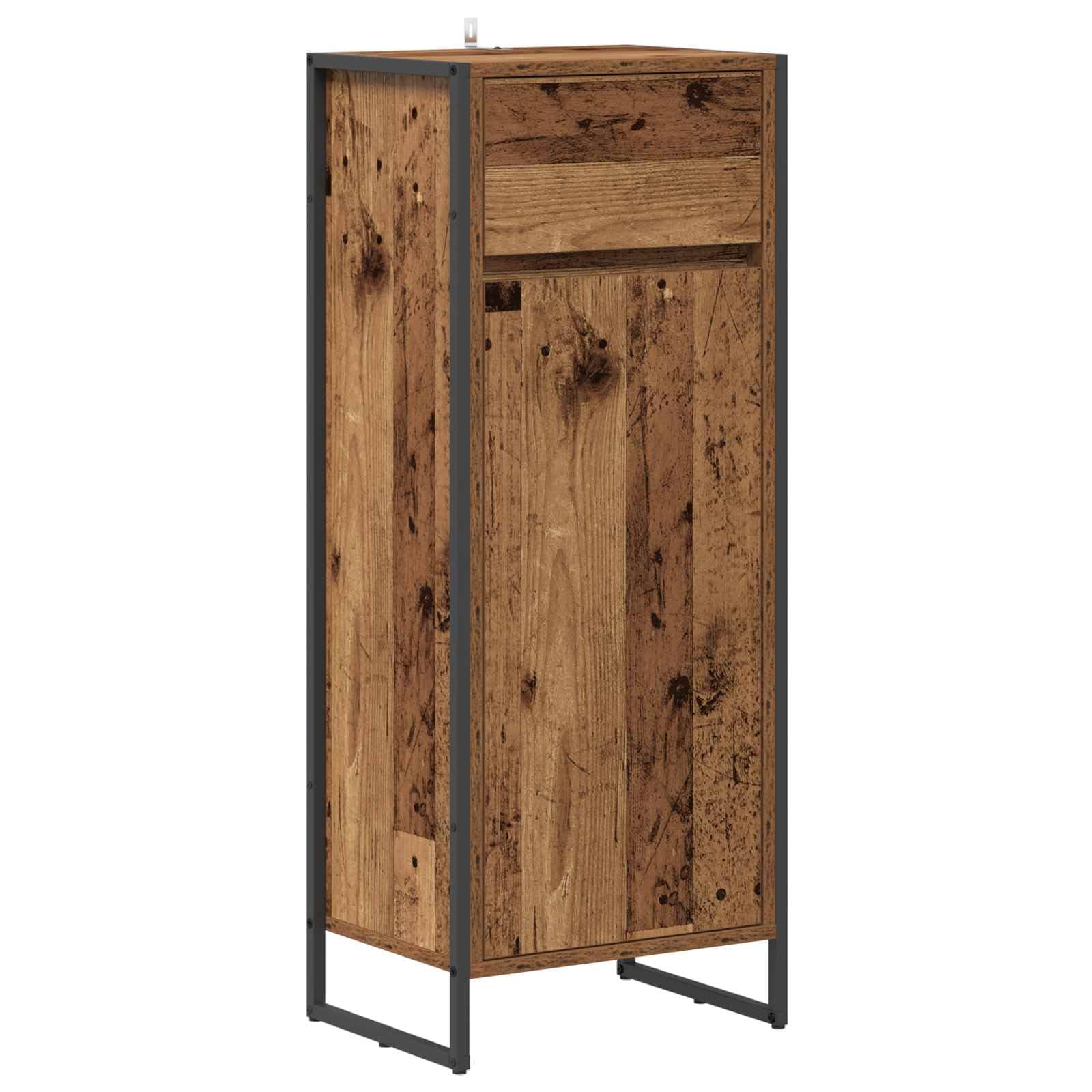 Mueble de baño de madera vieja 40 x 30 x 100 cm con cajón y puerta, ahorra espacio, patas de acero, moderno