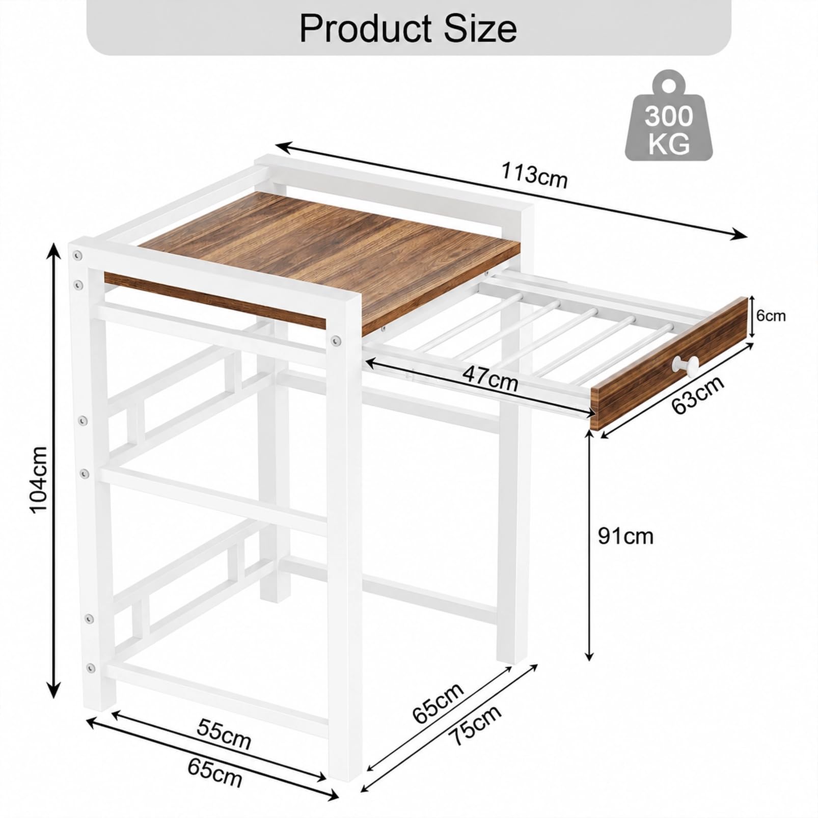 Estantería para lavadora, lavadora y secadora superpuestas, capacidad de carga de 300 kg, armario de lavadora para baño, cocina, balcón, lavandería (blanco con cajones)