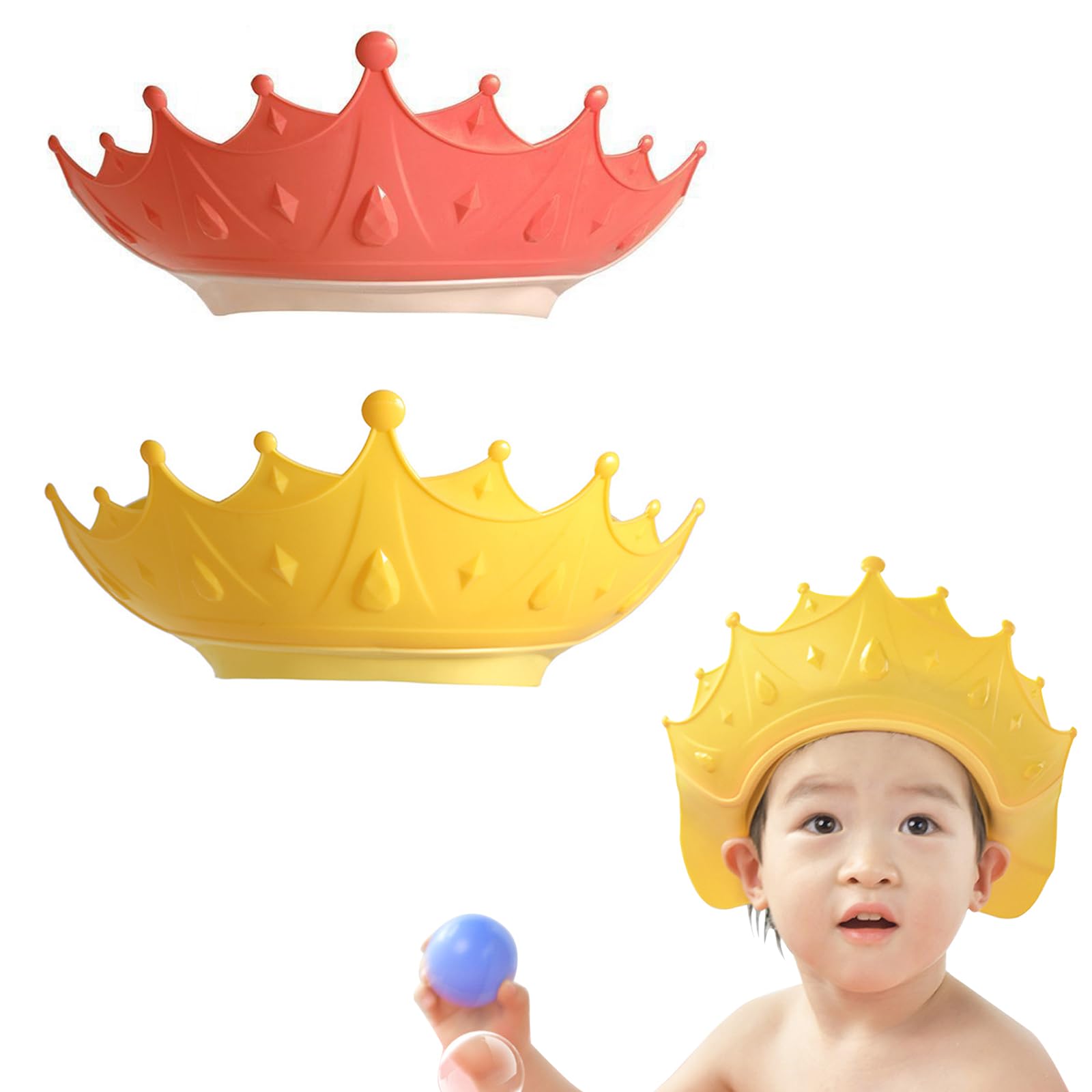 2 Piezas Visera Baño Bebé Gorra Ducha Bebé Impermeable Gorro de Champú para Bebé Sombrero Baño Bebé Ajustable Visera Baño Niños Corona Gorro Ducha, Protege Los ojos y las Orejas para Niños & Bebés
