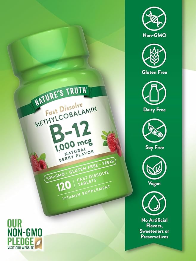 Nature's Truth Vitamina B-12 1000 Mcg Metilcobalamina, Tabletas, Sabor Baya Natural, 3 Unidades miniatura 3