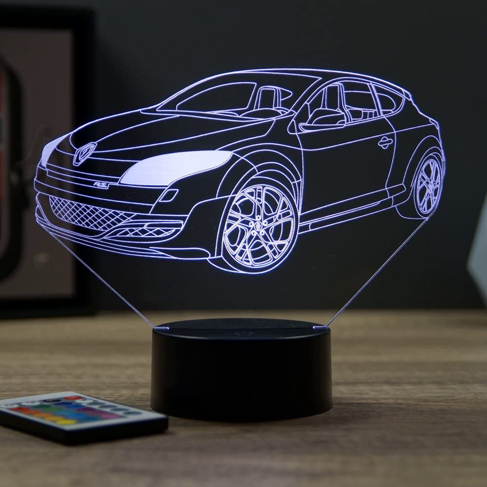Lampe LED 3D Renault Mégane 3 RS Personnalisée Prénom – Veilleuse 16 Couleurs Télécommande