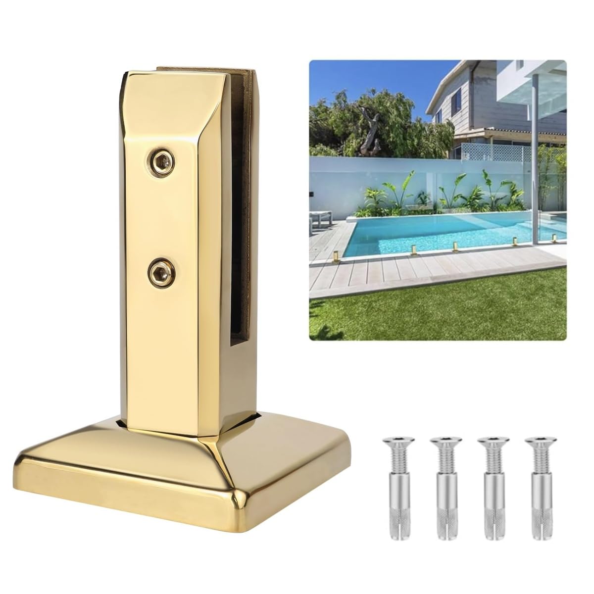 LukLoy 304 Stainless Steel 2.6lb Glass Spigots Pool Fence Spigot Clamp for Home Garden Stairs Balustrade Railing Balcony Glass Mounting Brackets Gold (1Pack, NW 2.6lb, GW 3.5lb) - Level 3