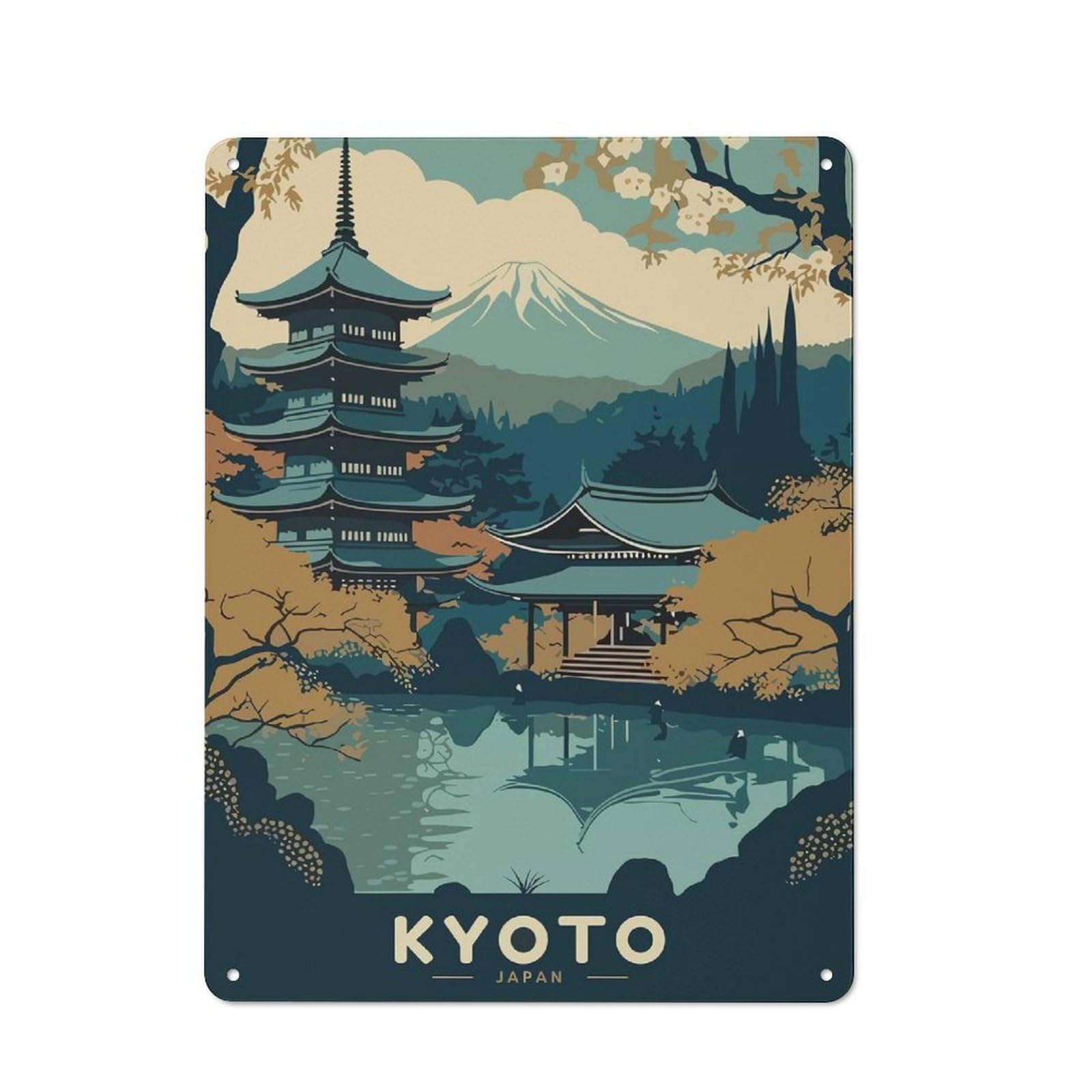 Junmoney Kyoto Japan Landscape Tin Wall Plaque 40X30cm With For Hobby Room Or Studio, For Updating Hobby Room And Studio After Moving