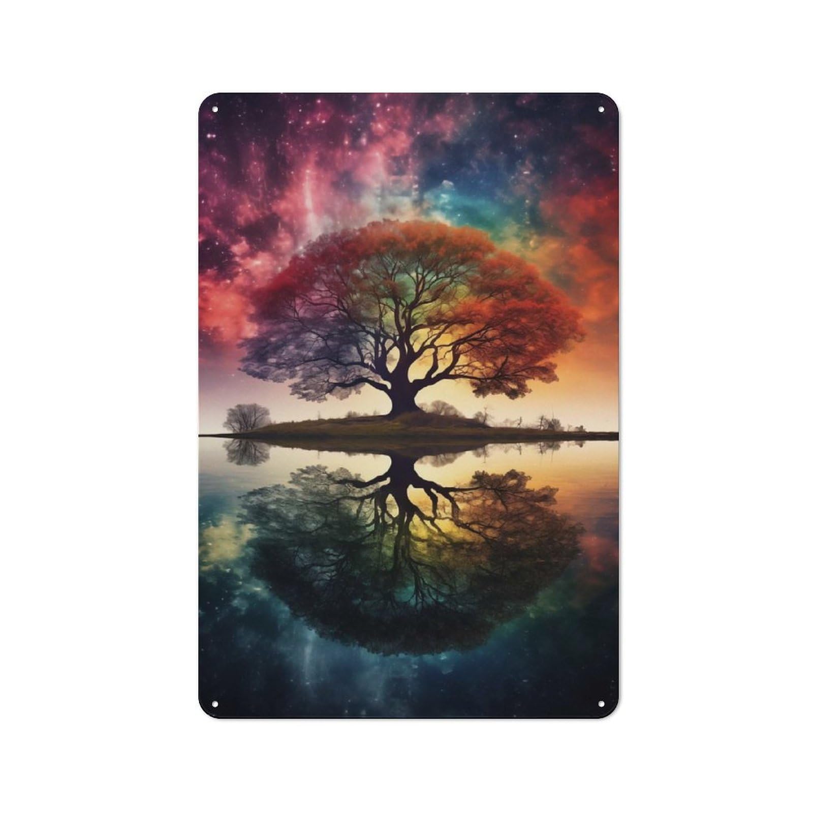 Junmoney Style-11 Tin Wall Plaque 30X20cm With Tree Space Fantasy Landscape For Garage Wall, Suited To People Furnishing A Garage