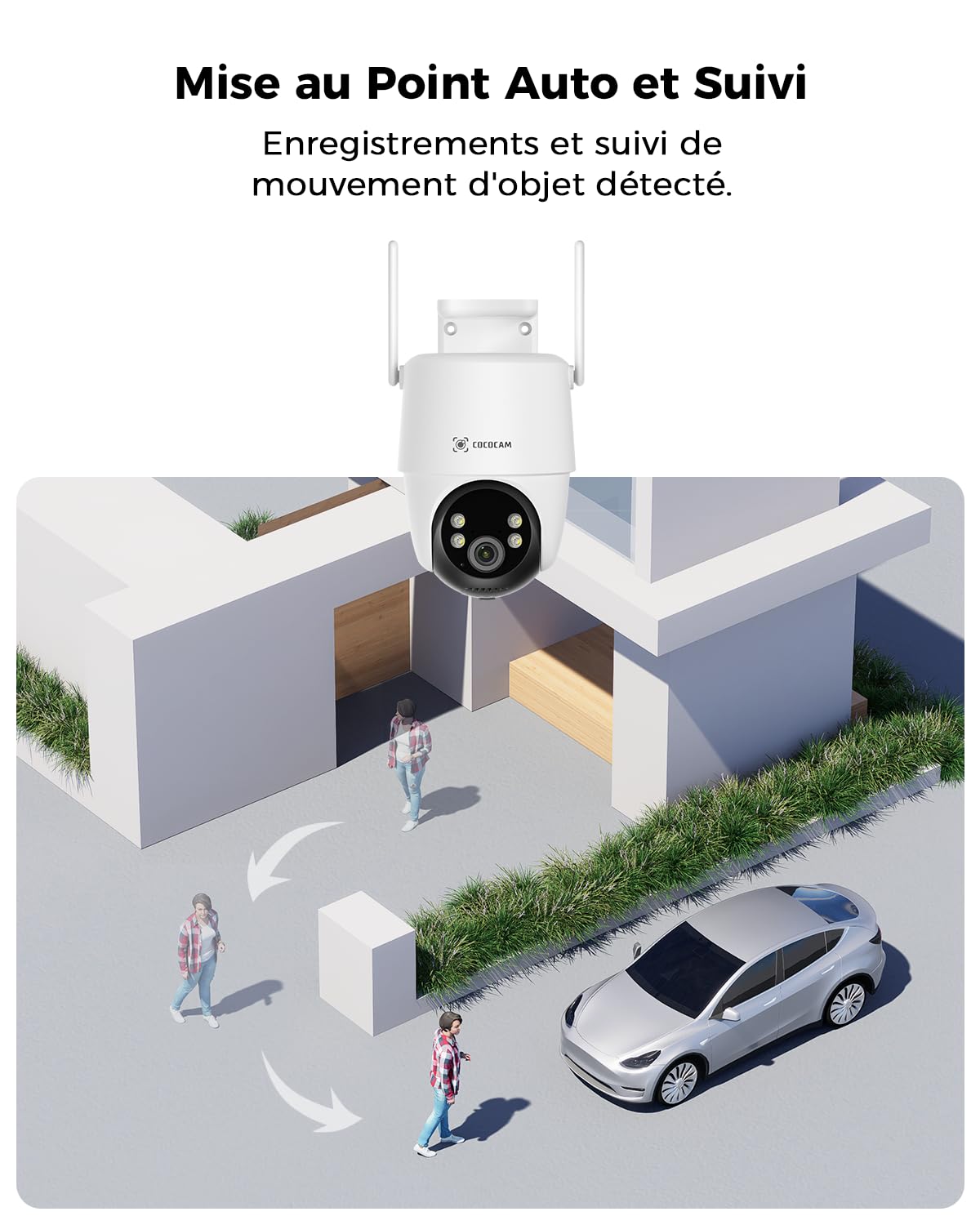 COCOCAM 24/7 AOV Camera Surveillance WiFi Exterieure sans Fil | 24/7 Enregistrement, Batterie 10000mAh Panneau Solaire 8W, 2K PTZ, Détection IA, Suivi par l'IA, Vision Nocturne 30 Mètres