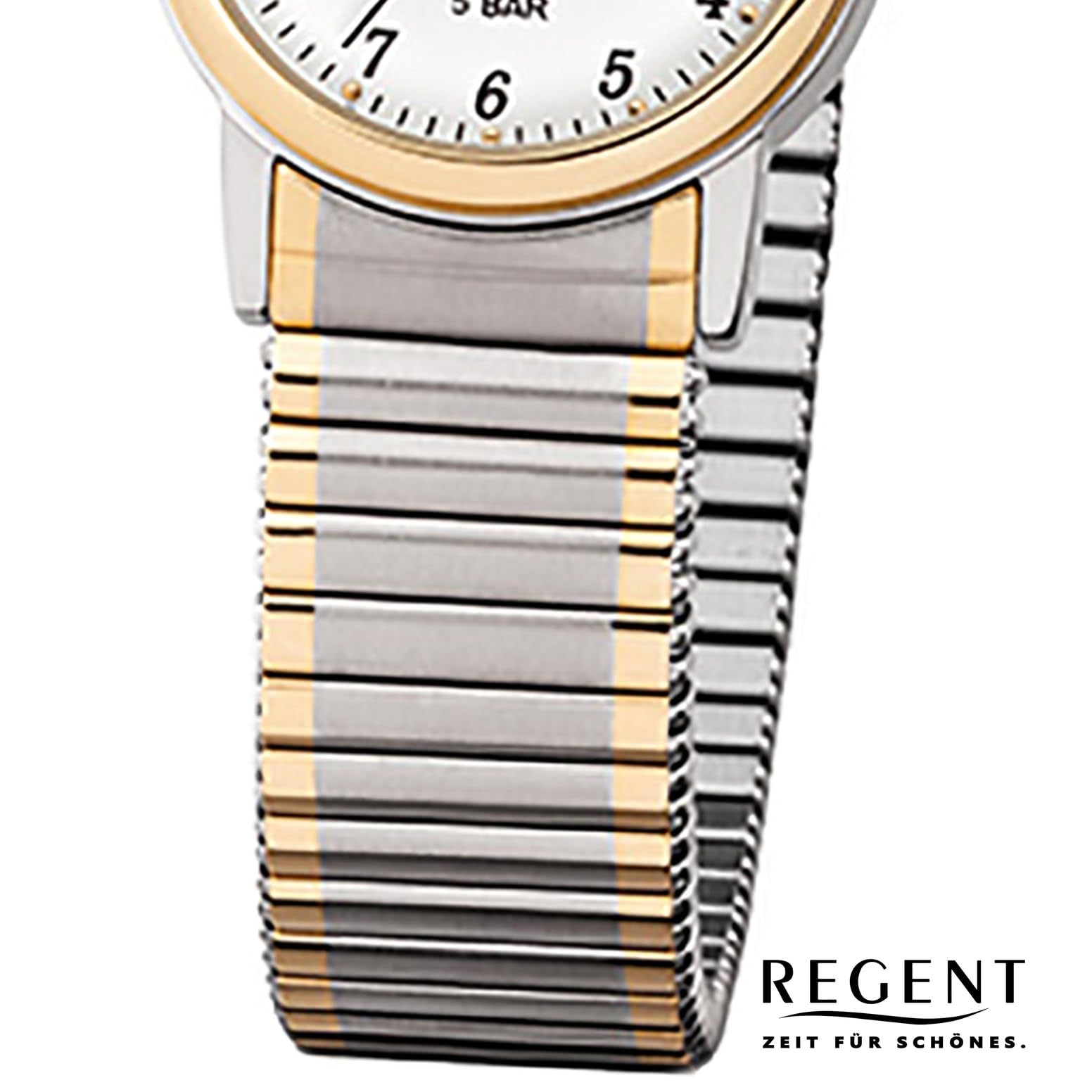 Regent Damenarmbanduhr F889 Edelstahl Zugband goldplattiert bicolor