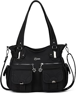 Purses and Handbags for Women Large Hobo Shoulder Bags Soft PU Leather Multi-Pocket Tote Bag (Black)