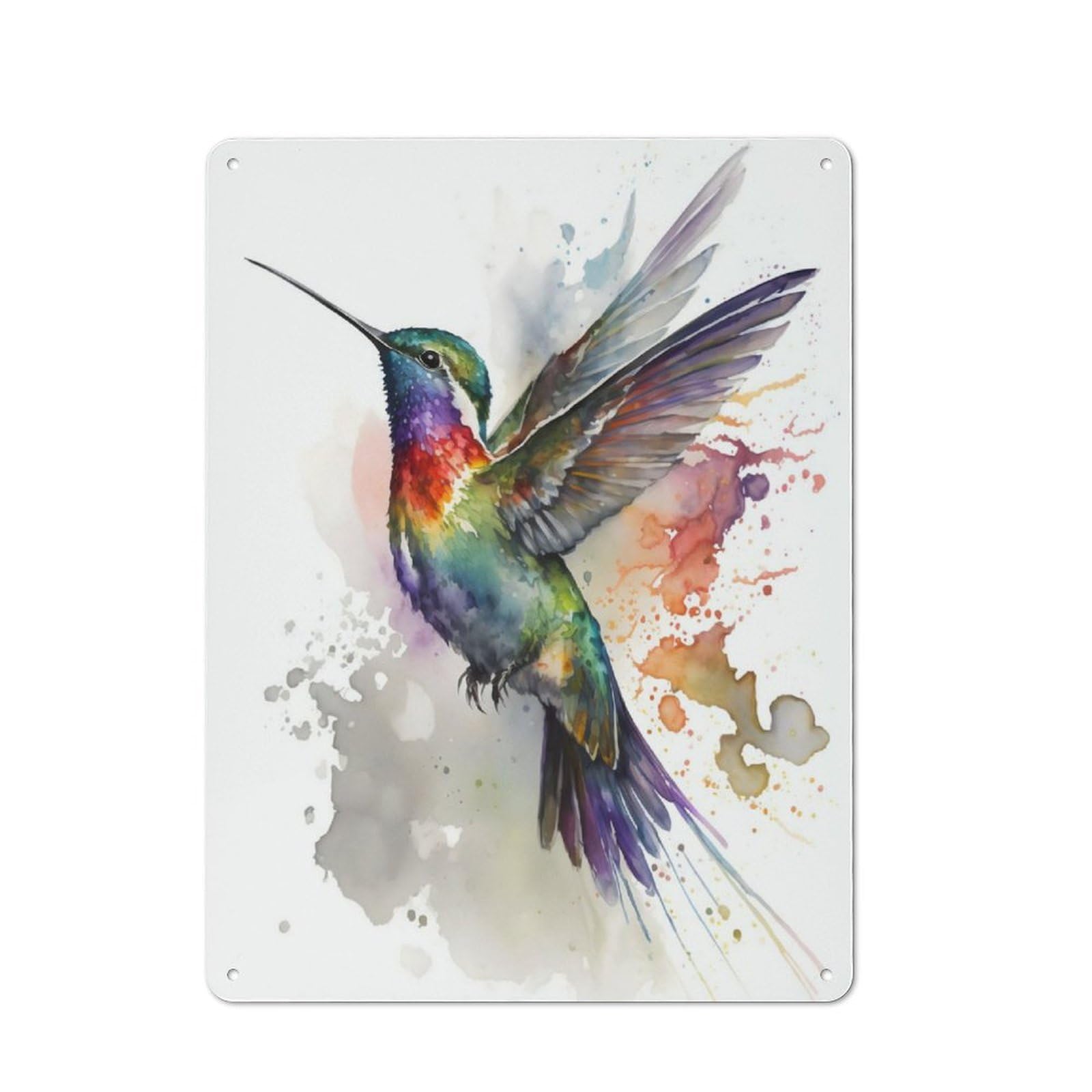 Junmoney Hummingbird Watercolor Rustic Tin Sign 40X30cm For Home Bar Wall, For Home Interiors, Feature Walls And Decorative Displays