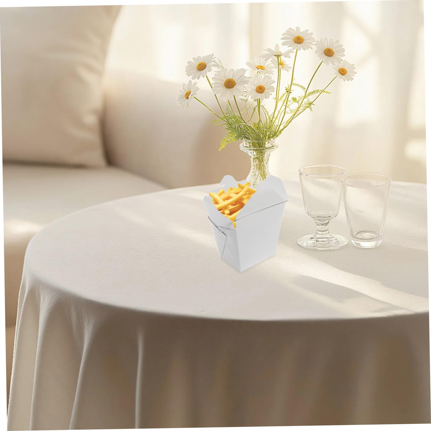 Toyvian Lot De 50 Boîtes à Emporter Chinoises 16oz Papier Blanc Carton Poignée Fil Métallique, Récipient Alimentaire Compact, Chaud Et Froid, Pour Restaurant, Pique-niques Et Service Traiteur
