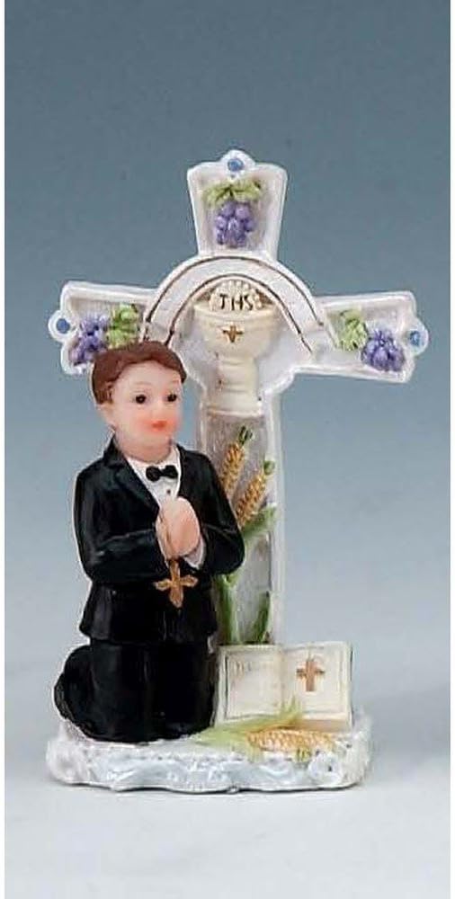 Ceramic First Communion Praying Boy with a Cross and Bible - Set of 10 Communion Favors