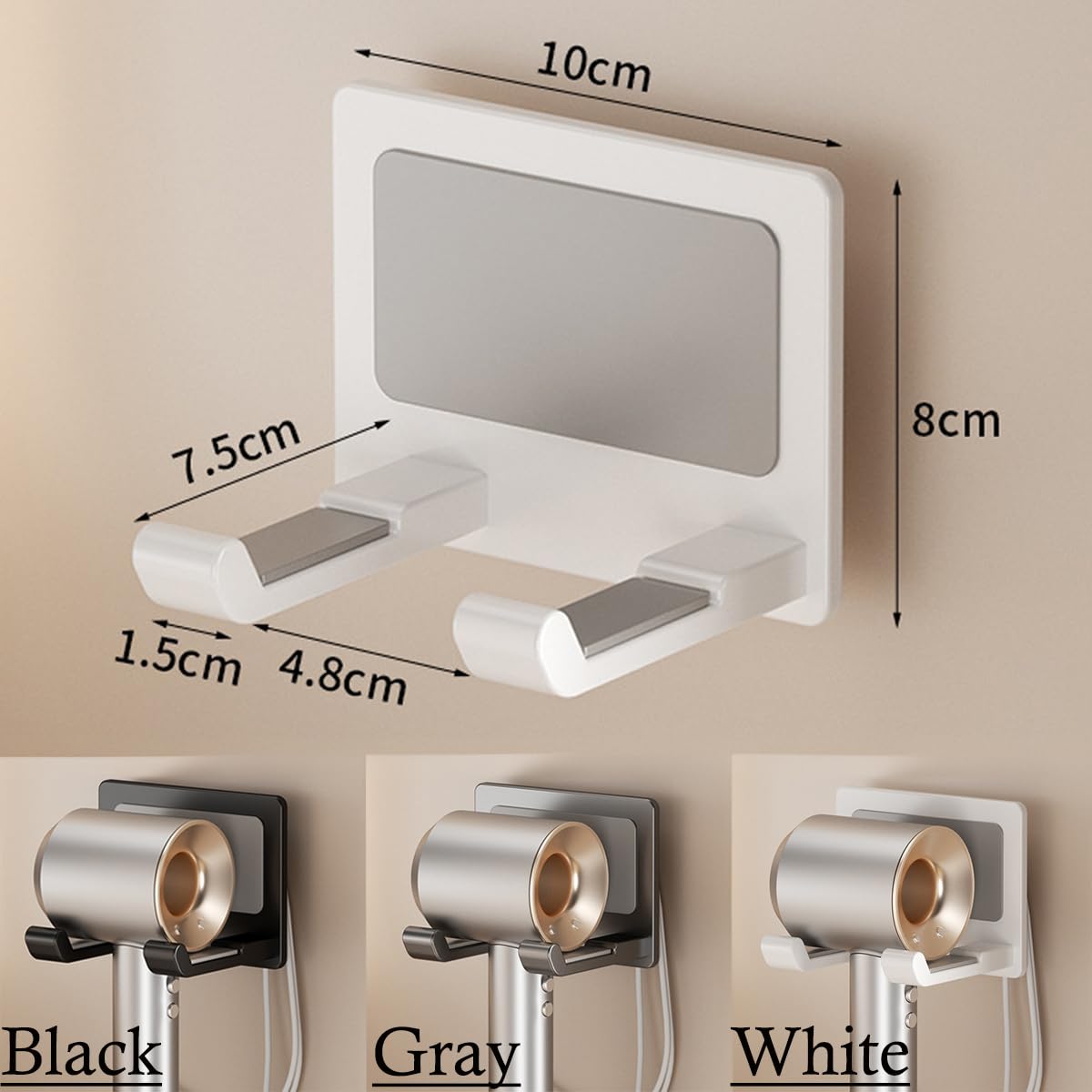 Soporte para Secador de Pelo Universal de Metal sin Taladro Blanco