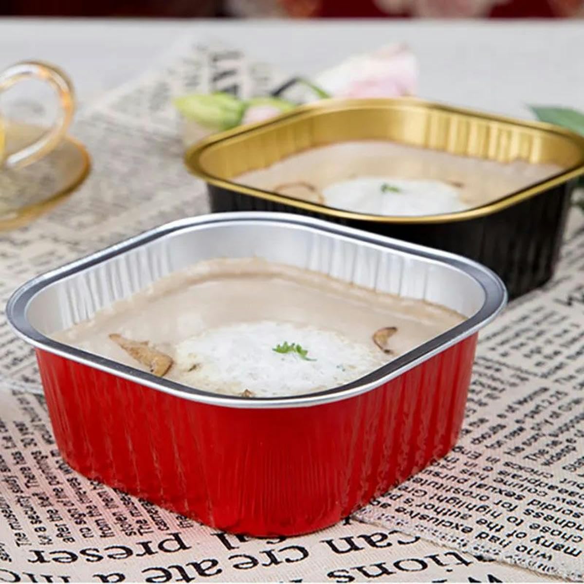 10/50pcs gobelets de cuisson en papier d'aluminium 300 ml crème brûlée dessert gobelets à cupcakes de forme carrée avec couvercles outils de gâteau à muffins-argent-50pcs