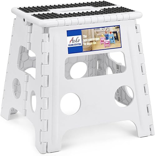 Miniatura 83 de Acko. Taburete plegable de 13 pulgadas de alto, resistente, para niños y adultos, cocina, jardín, baño, taburete con escalón. Blanco,Negro