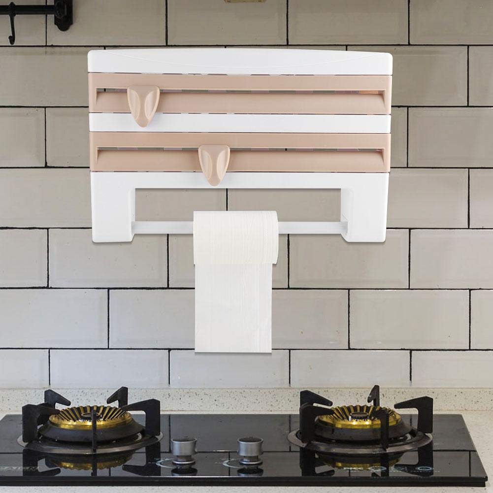 Porta pellicola trasparente da cucina, montaggio a parete, con design ergonomico, per la casa e la cucina, 39 x 10 x 24 cm (cachi)
