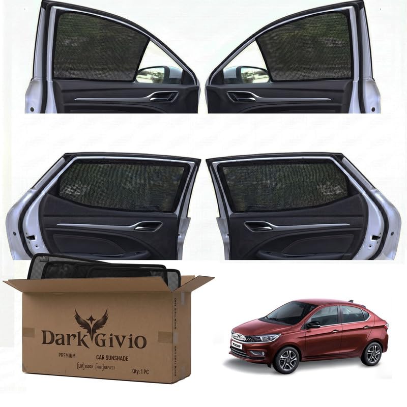 Image of Car Window Sun Shade Protector for TIGOR | Exact Fit Non-Magnetic Half Cut Sunshade (Set of 4 /6) | UV Blocker Side Window Car Curtains & Interior Accessory