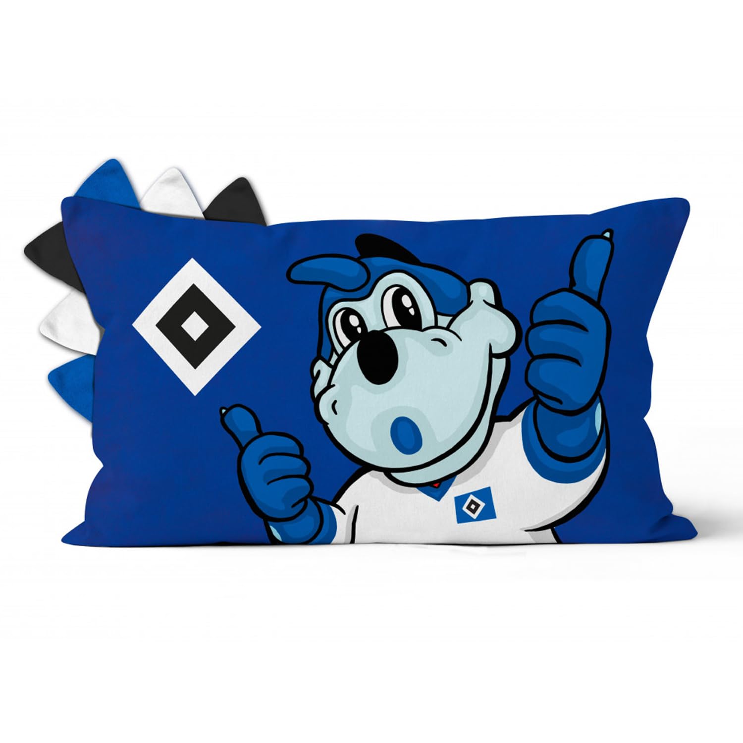 Hamburger SV HSV Nickikissen Hermann 45x26 cm, Blau, mit Dino Hermann und HSV-Raute Offizielles HSV Merchandise + FanEmotion Flaschenöffner