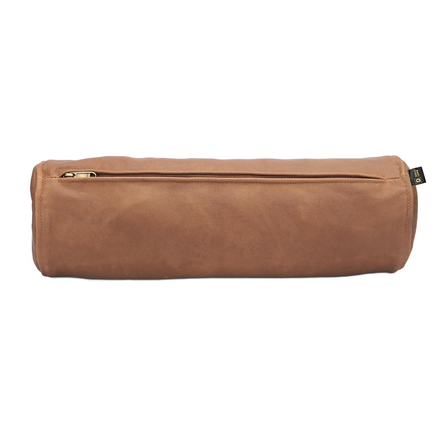 D DOLLY LAMB Goat Leather Cylindrical Cushion Covers - Round Cervical Roll Cylinder Bolster Pillow Cover | Designed for Head, Neck, Back, and Legs, 6x18 Inches - Camel Pack of 2