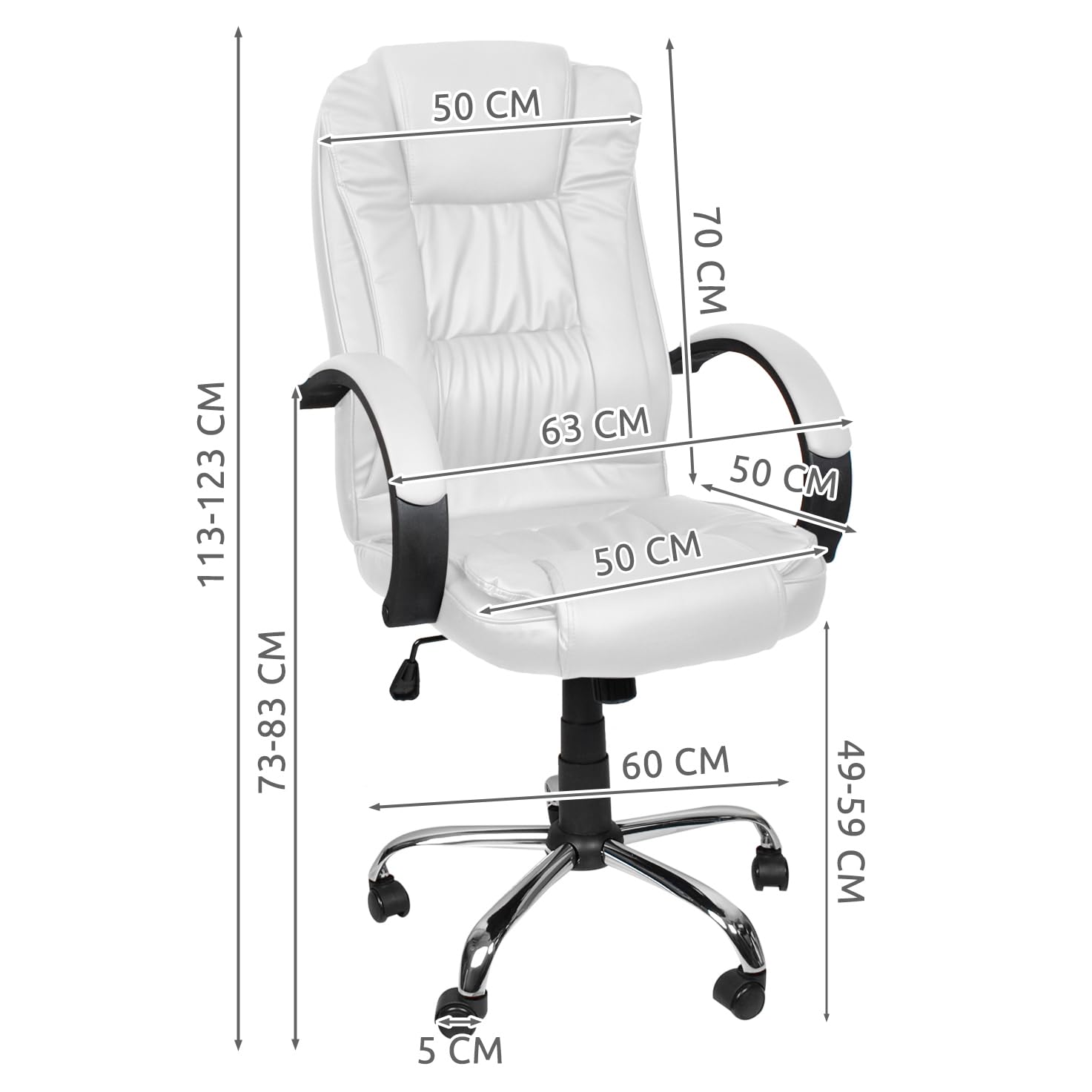 Sedia girevole da ufficio, ergonomica, funzione tilt elegante, in ecopelle, colore bianco 23240