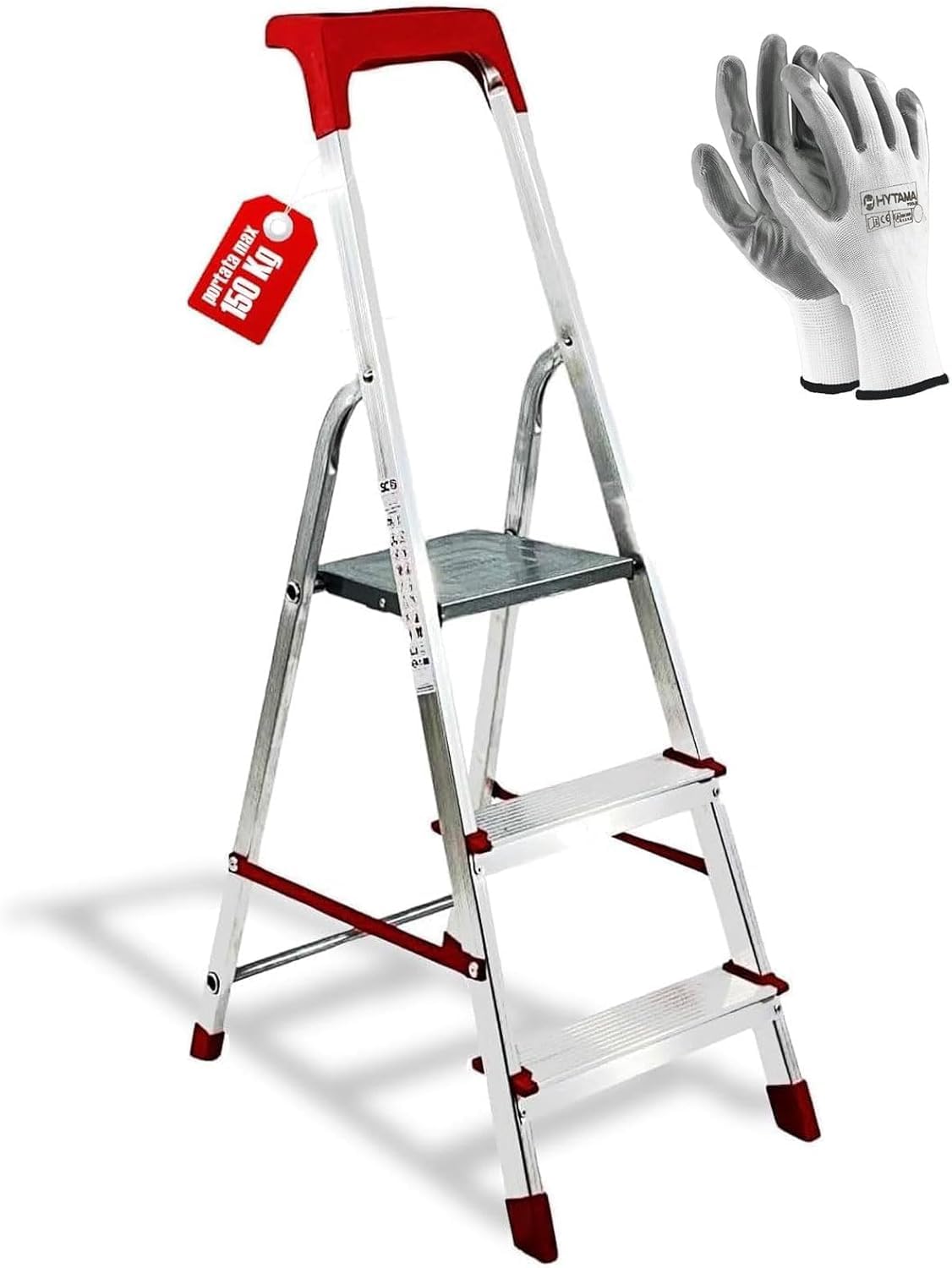 Scala Domestica in Alluminio Martina 3 Gradini con Piattaforma, Pieghevole e Leggera, Vaschetta Portaoggetti, Portata 150 kg, Certificazione EN131, Made in Italy