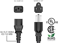 Vista 6 de Cable Leader Cable de alimentación de computadora de 14 AWG de 10 pies, NEMA 5-15P a IEC C13, cable de alimentación de repuesto resistente de 3