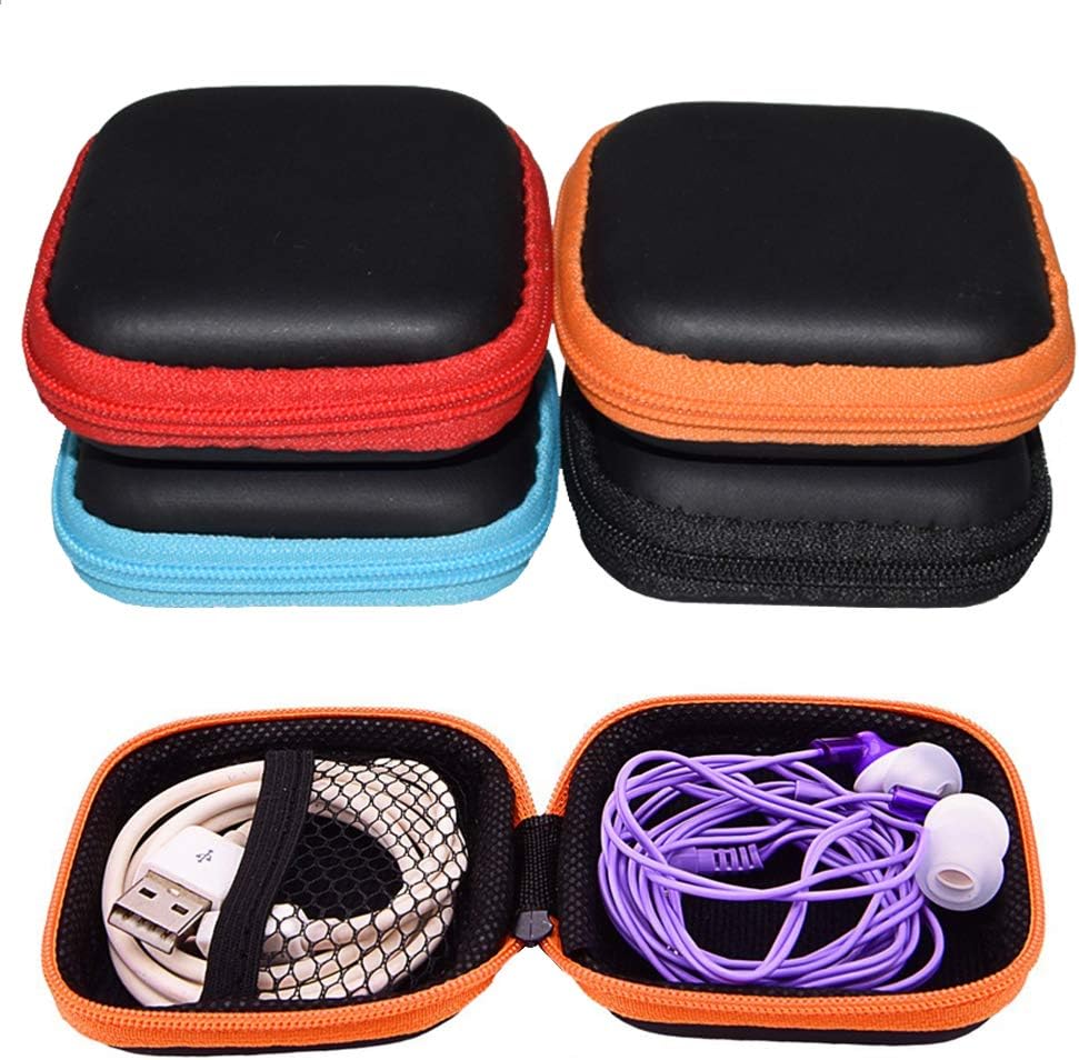 Earbud Cases, INTVN Square Carrying Cases Earbud Travel Carrying Case for Smart Phone Earphone Bluetooth Headset Storage Bags Hard EVA Headphone Box 4 Pack