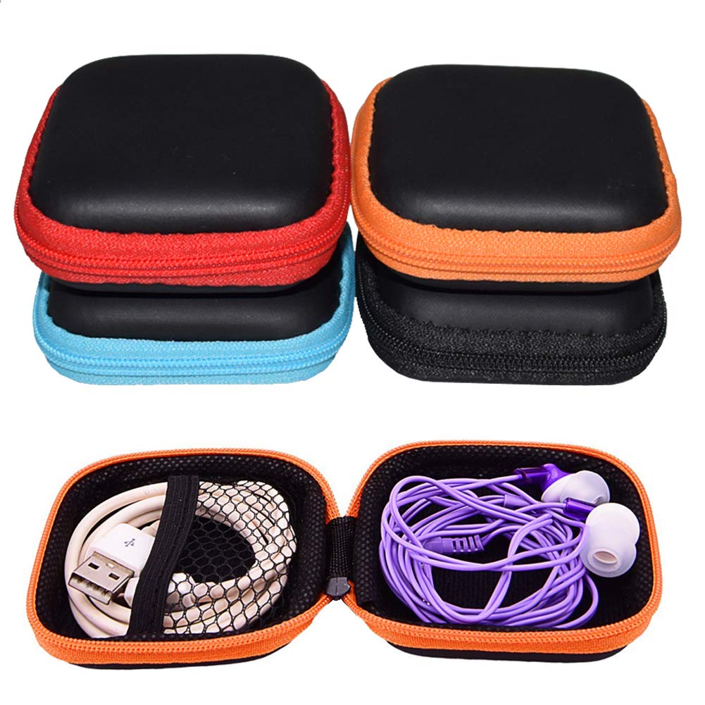 Earbud Cases, INTVN Square Carrying Cases Earbud Travel Carrying Case for Smart Phone Earphone Bluetooth Headset Storage Bags Hard EVA Headphone Box 4 Pack