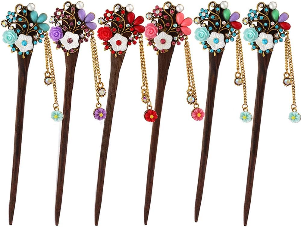 MERYSAN Vintage Hair Stick Stylish Hairpin Hair Styling Hair Making Accessory for Women Girls (6Pcs, Assorted Colors)