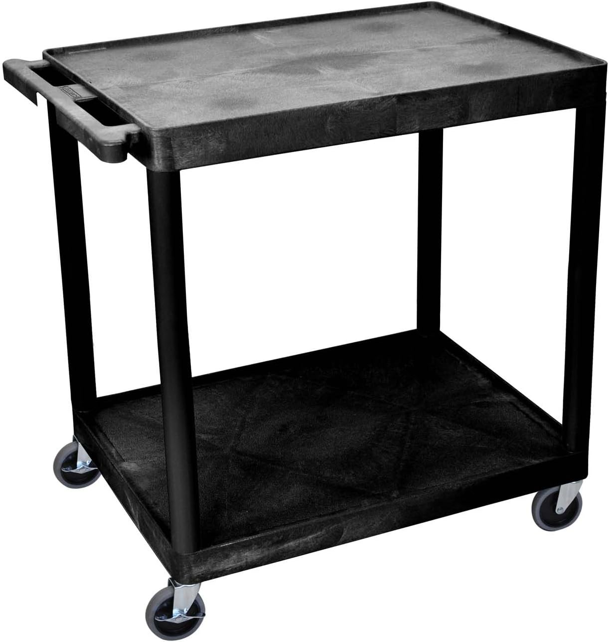 Small Black Polyethylene 2-Shelf Utility Cart with Swivel Wheels