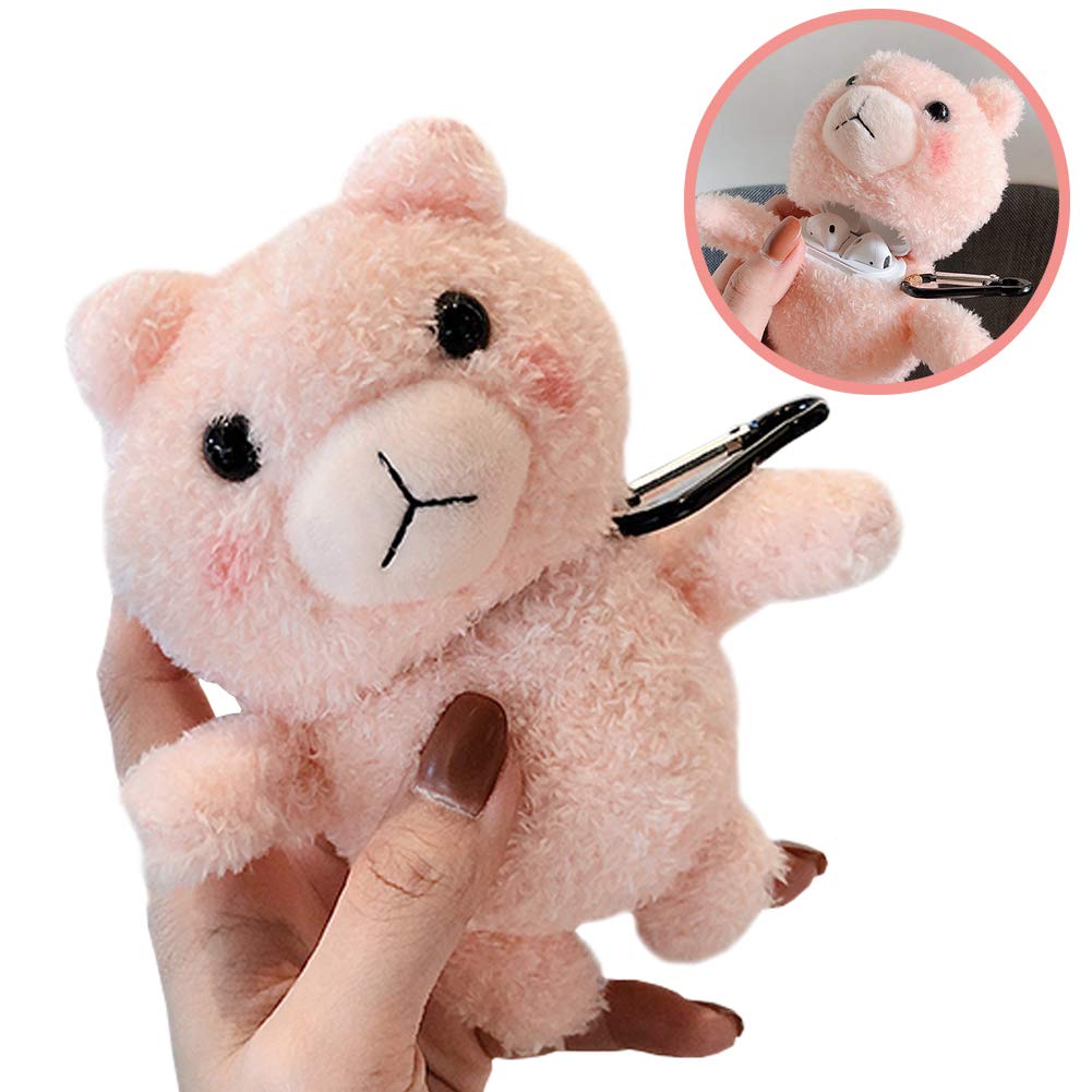 SGVAHY Fluffy Case for Airpods 1&2 Cute Airpods 2nd Generation Case Soft Fur Furry Kawaii Airpod Case 1st Generation Fun Cool Airpods Cover Case with Keychain Wireless Charging Box (Blush Bear Pink)