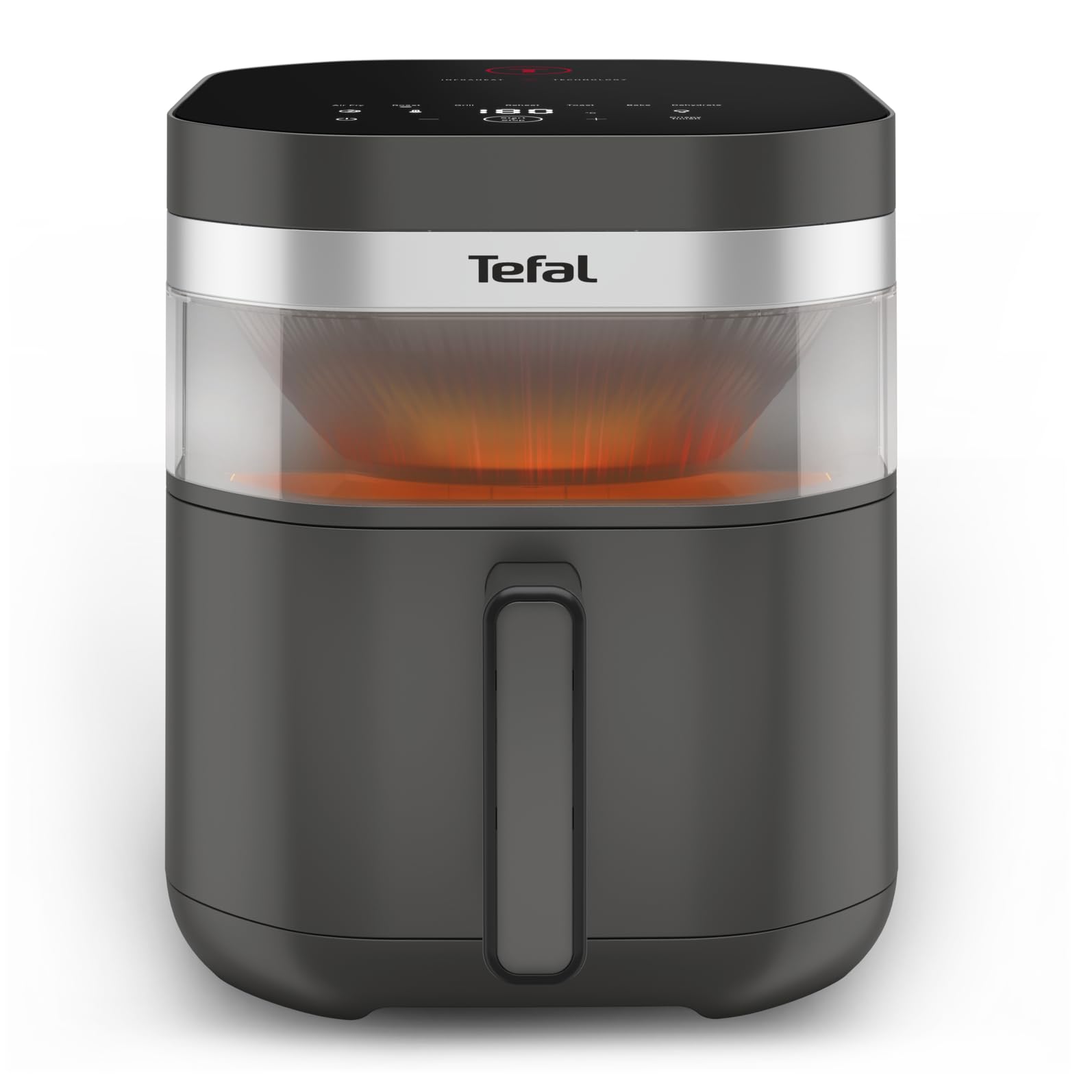 Tefal Easy Fry Infrared Heißluftfritteuse, 7 L Fassungsvermögen, Infra-Heat-Technologie, doppelte Heizelemente, 8 voreingestellte Programme, LED-Sichtfenster, bis zu 8 Portionen, Dunkelgrau, EY832HE0