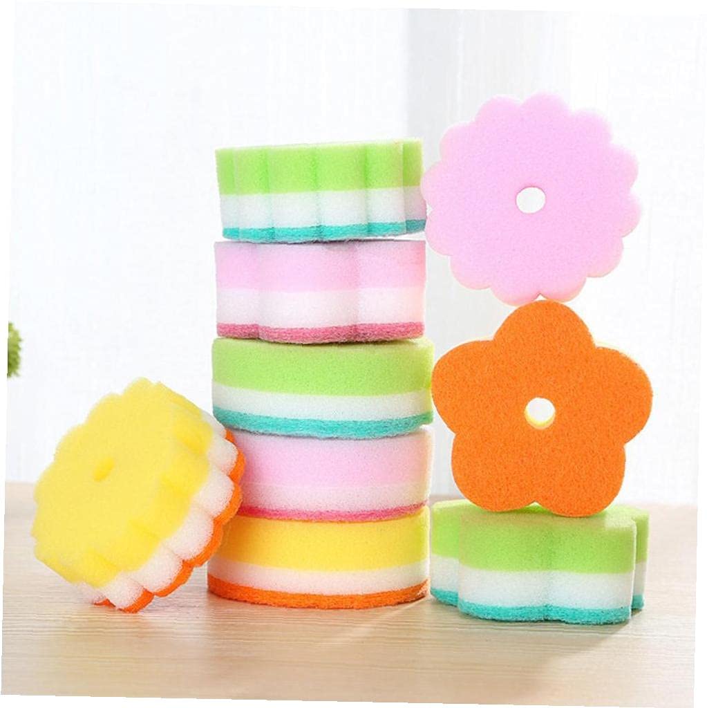 5pcs Sponges Scouring Pads, Flower Shape Sponge Brush Tableware Glass Wash Dishes Sponge Kitchen Home Cleaning Tool Random Color