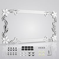 APDOMU Flower Bling License Plate Frame for Women - 3D Chrome Rhinestone Zinc Alloy, Rust-Resistant, Anti-Theft Screws, Fits US/Canada Plates