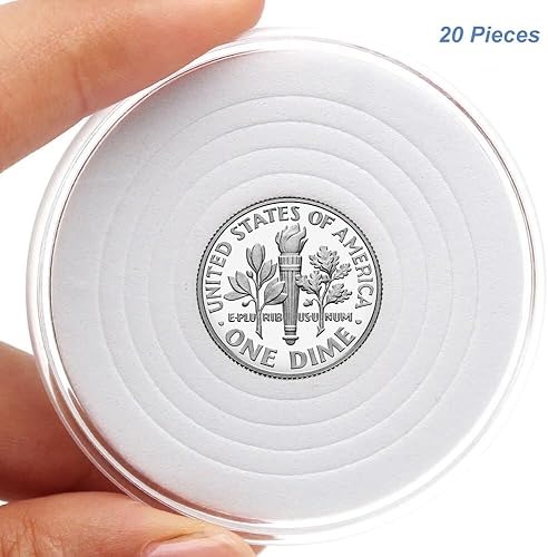 Miniatura 10 de 50 cápsulas de plástico transparente, caja de colección de monedas de 5 tamaños con junta ajustable para colección de monedas American Silver Eagle