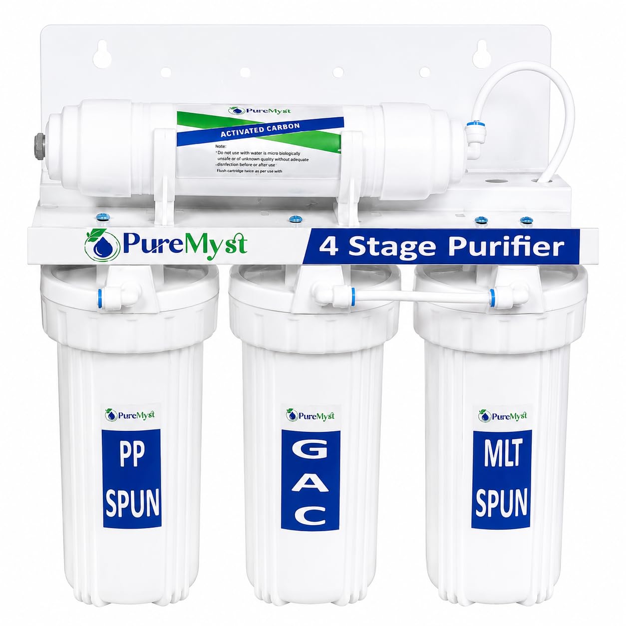 PureMyst 4 Stage Gravity Base Non Electrical Water Purifier With Active Carbon Cartridge Without RO Filter White