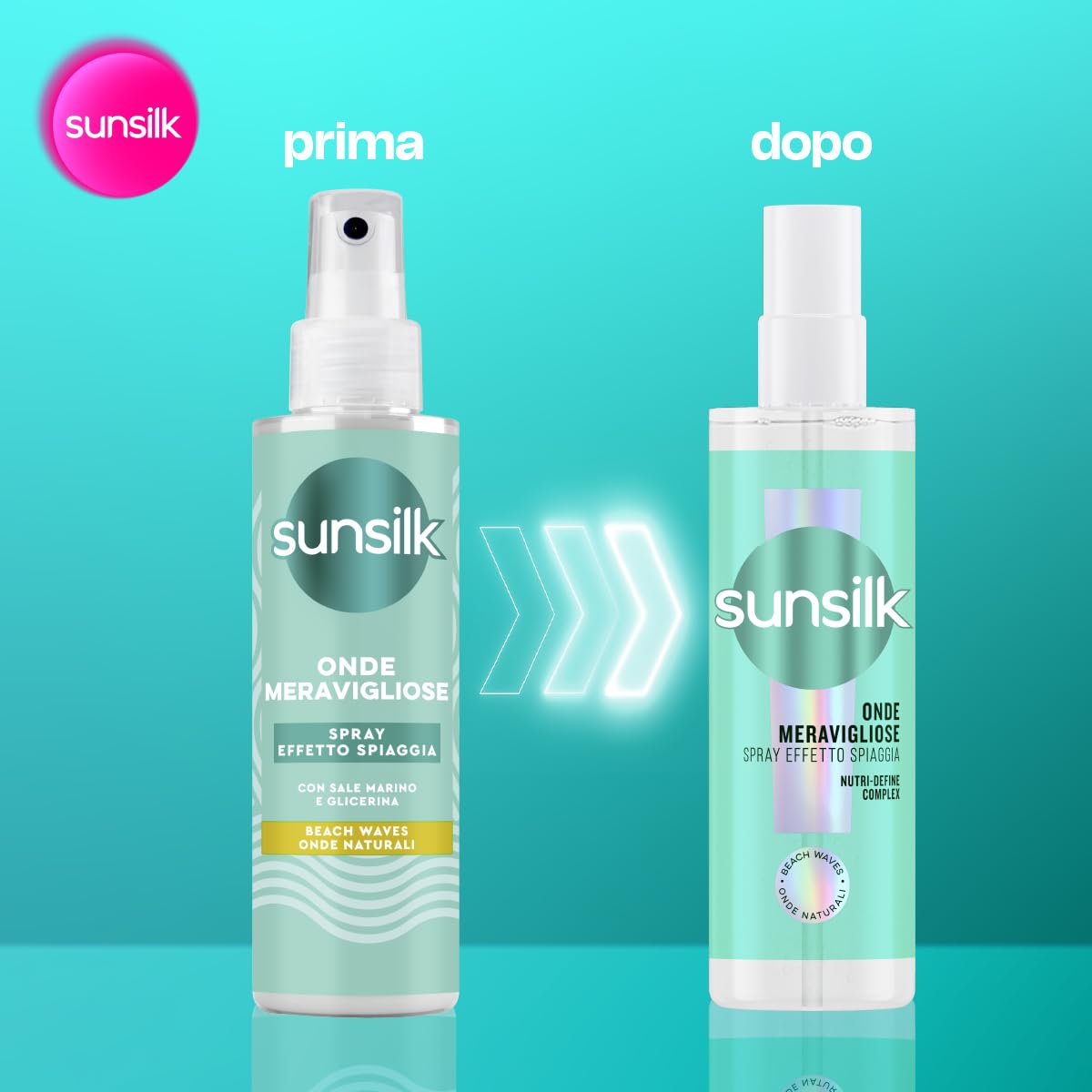 Sunsilk, Spray Onde Meravigliose, Spray al Sale Marino per Capelli Mossi, con Glicerina Idratante, Styling per un Effetto Beach Waves, Rimozione del Crespo e Texture Naturale, 6 Pezzi da 150ml