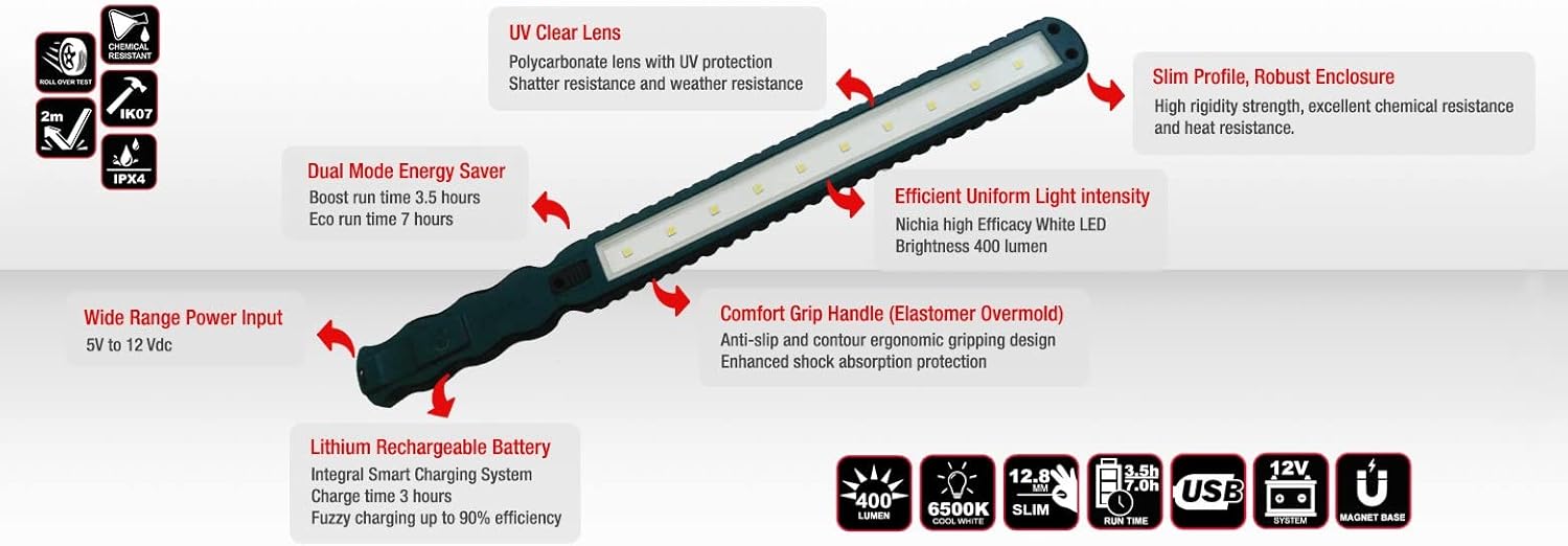 Colester Direct Skinny Light Portable LED Rechargeable Ultra Slim Work Light with Adjustable Magnetic Holder