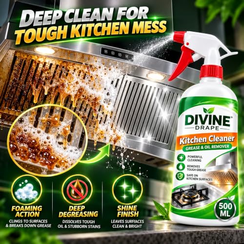 Image of Kitchen Cleaner Spray for Oil & Grease Stain Removal, 500 ml Trigger Degreaser for Gas Stove, Chimney, Sink, Grill, Exhaust Fan, Tiles and Cooking Area Surfaces