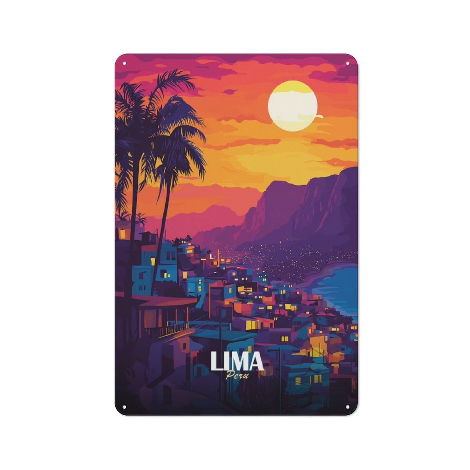 Lima, Peru Cityscape at Sunset Workshop Style Metal Wall Decor 30x20cm, Garage Metal Sign for Workshop, Basement, Shed Or Games Room