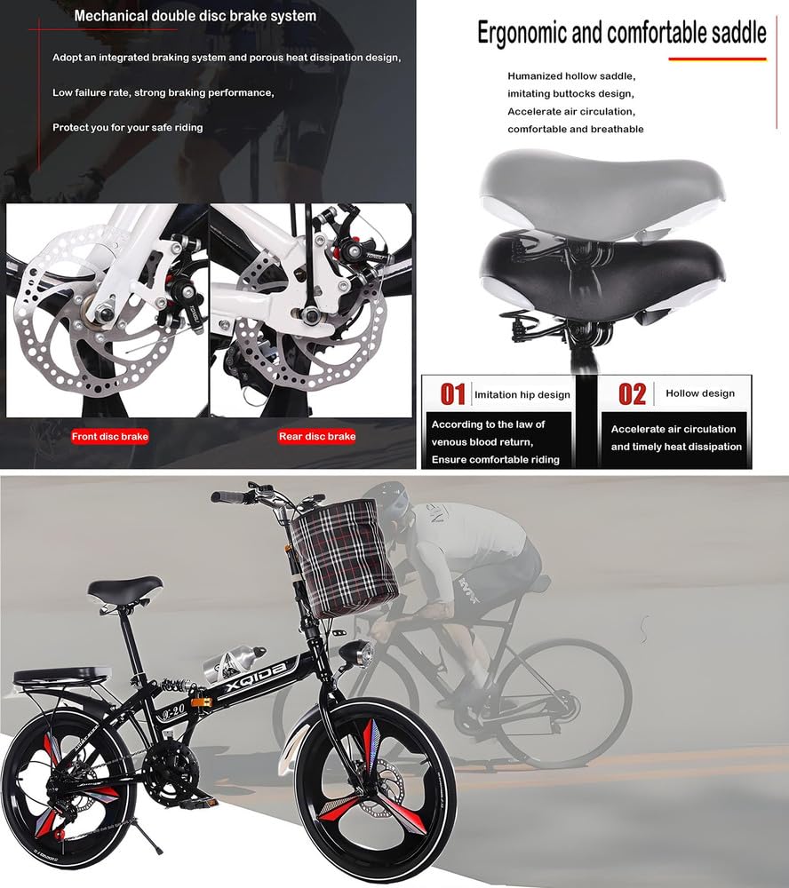 Vélo Pliant de 20 Pouces, 6 Vitesses, réglable en Hauteur, Vélos de Ville pliants Vintage pour Hommes et Femmes, avec éclairage et Panier/Expédition Depuis Un entrepôt Allemand