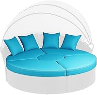 MFPMTUXO 5PC Outdoor Round Daybed Cushion Covers Waterproof Anti-Slip Zippered Set for Patio Sunbed 66x66x4in Caribbean Blue - Covers Only