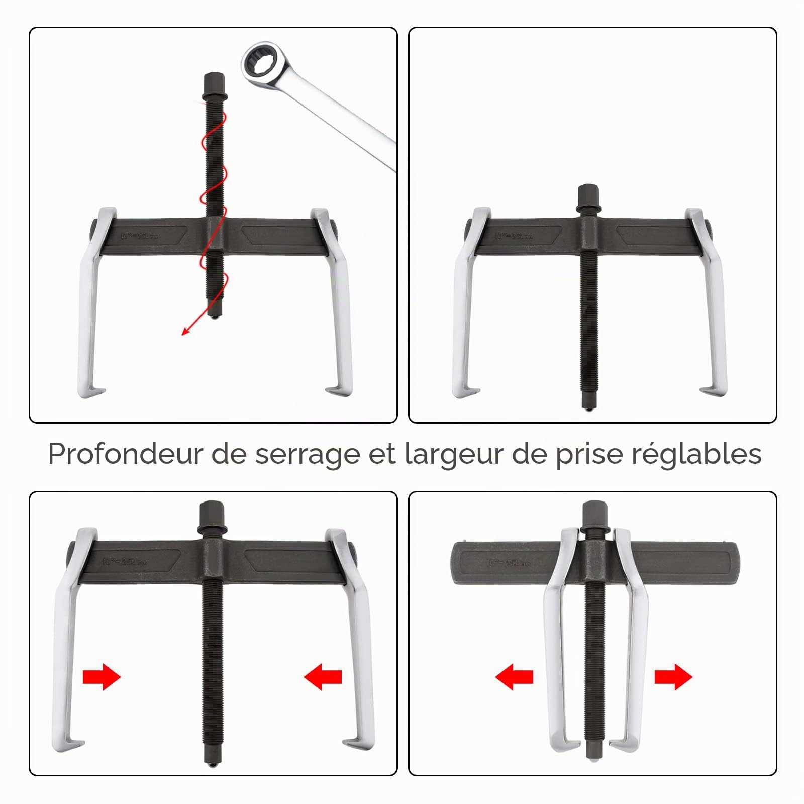 ChgImposs 10 Pouces Puller à 2 Mâchoires, Grandes D'épreneur CR-V Réglables, Outil de Retrait pour la Traction Interne Externe, Extracteur à Deux Griffes