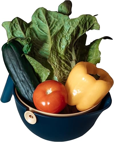 Miniatura 5 de Cuenco de lavado 2 en 1 y colador giratorio de alimentos, colador de doble capa con asa para drenar pasta, frutas, verduras, cesta de plástico apta