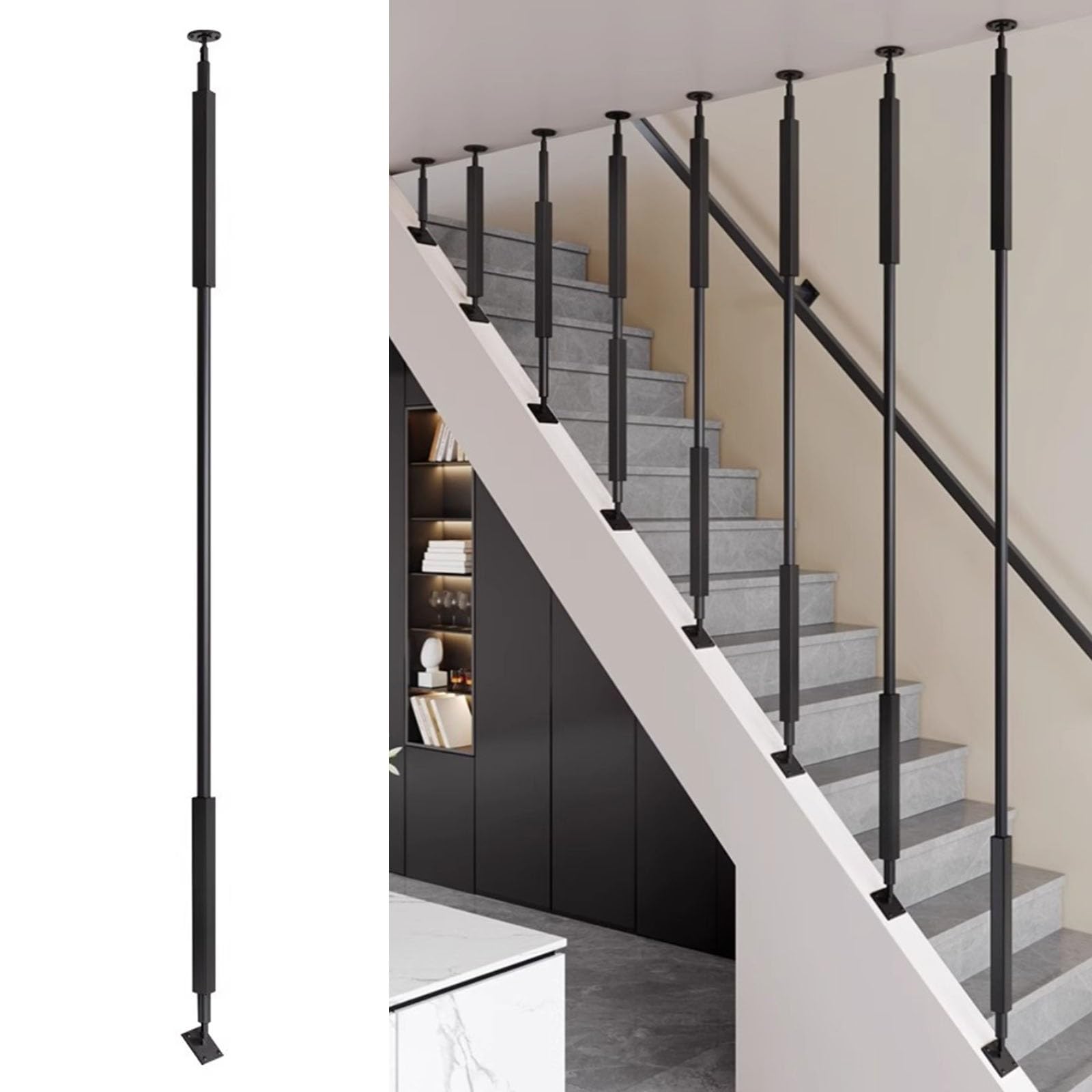 CHZDPP Angle Adjustable Metal Stair Spindles for Prevent Falling, Staircase Balusters for Lofts/Hotel/Villas/Office Stairs Remodeling, Customizable Baluster Column(Black(Style B),85cm/33.5in/2.8ft)