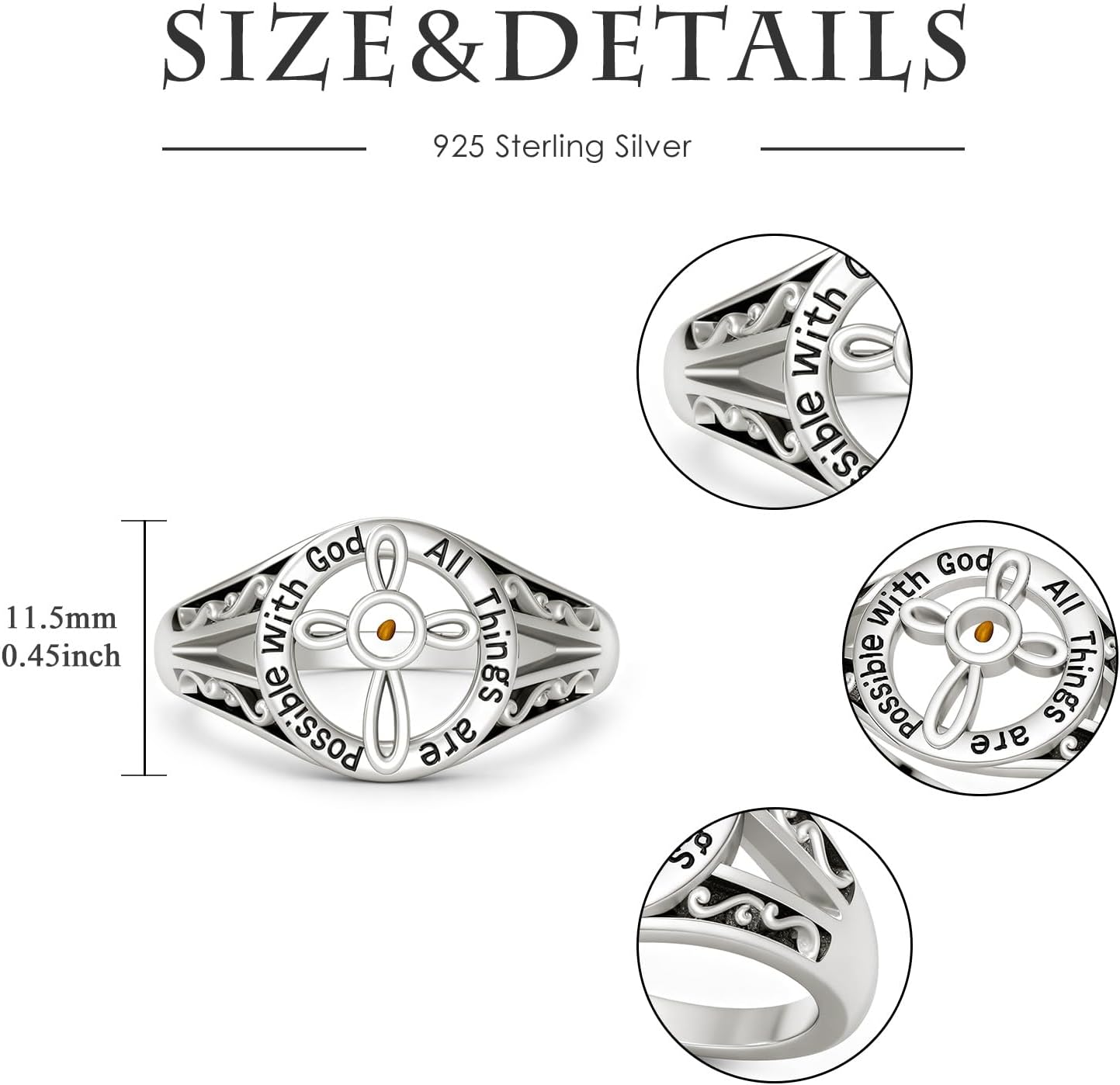 Cross Ring Sterling Silver Mustard Seed Rings Christian Faith Ring With God All Things Are Possible Religious Jewelry Gifts for Women Size 6-9 - Image 6