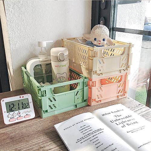 Frepea 2 Stück Aufbewahrungskorb Kleine Klappboxen Grün Faltbar Stabil Aufbewahrungskiste Kunststoff Klappkorb für Küche/Kinderzimmer/Büro(Hellgrün)